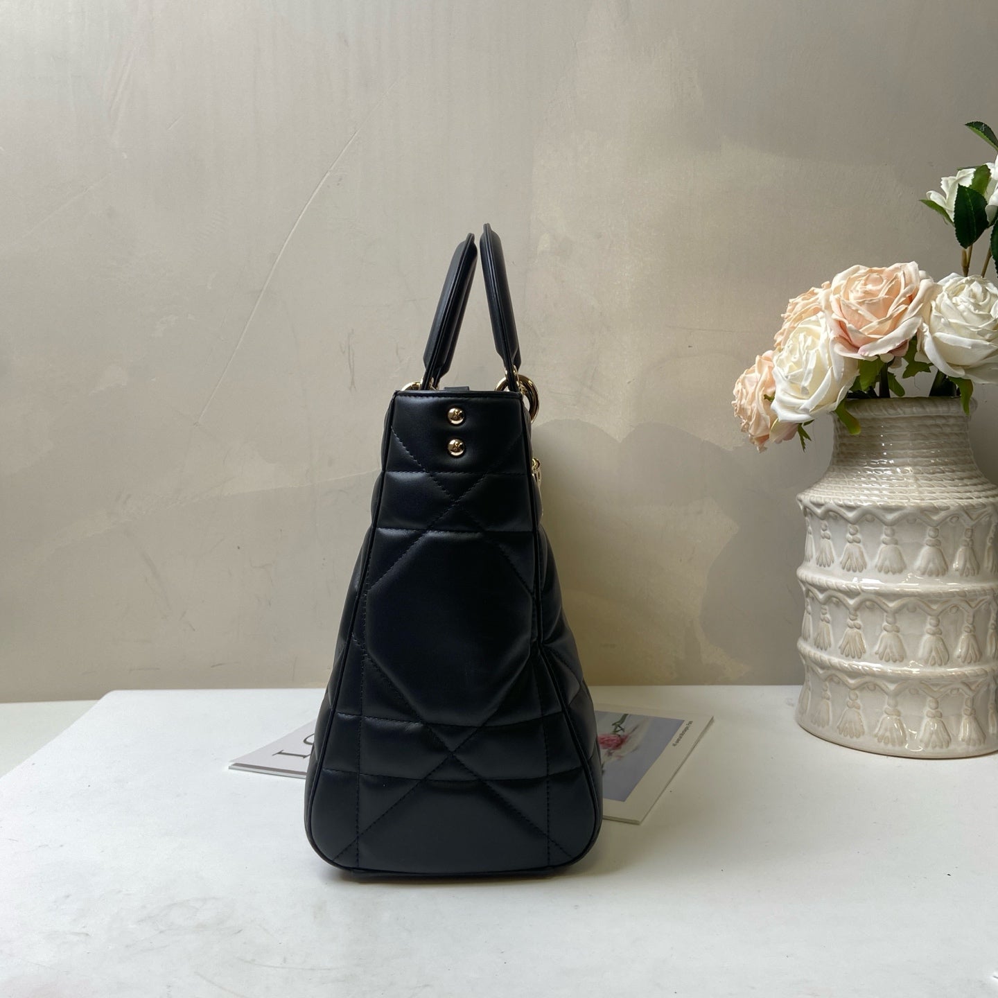 Dior Lady D-sire Diadem Bag 24-Year Shoulder Bag Black with Gold Hardware Pre-owned Condition Size 35*23 Accessories Included