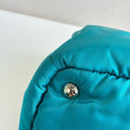 Prada Peacock Blue Bread Down Tote Bag, can be hand-held or shoulder-carried! 99% new, original price over 20,000, bottom width 31cm, top width 40cm.
