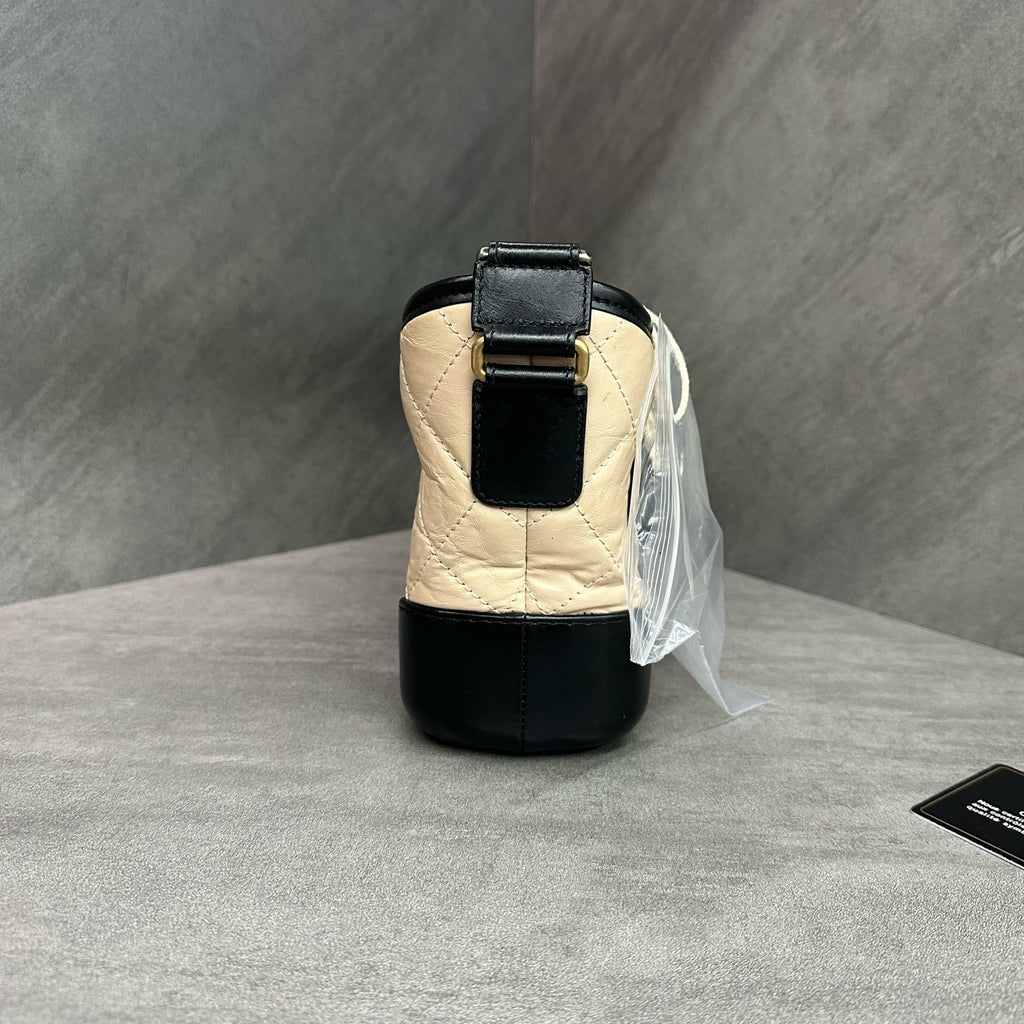 Chanel Small Gabrielle Bag, Beige and Black Colorblock, Classic Quilted Pattern, 27 Serial Number with Authenticity Card