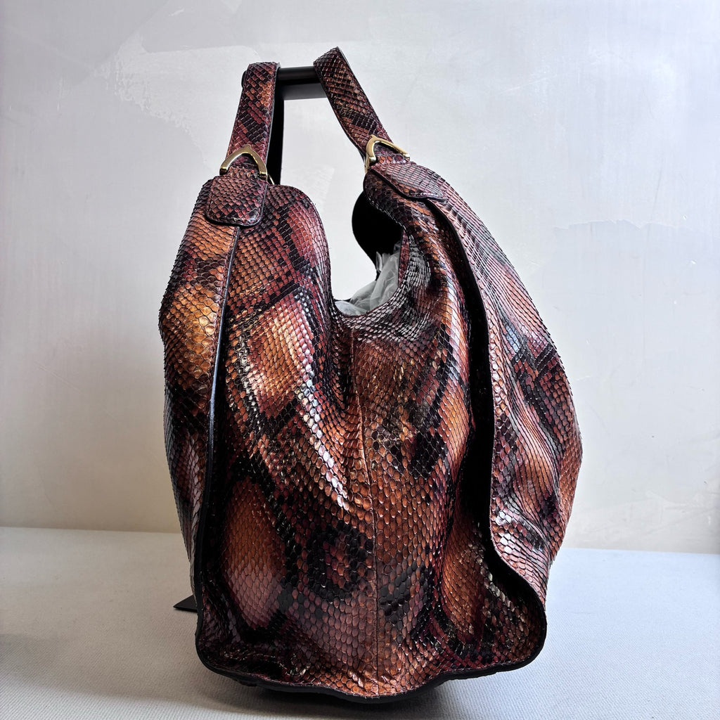 Gucci 99% New Snake Leather Underarm Shoulder Tote Bag Limited Edition Brown Size 42*38
