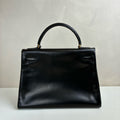 Hermes Kelly 32 Box Leather Circle K Engraving Pre-owned Special Design Model with Shoulder Strap, Key Lock, Crocodile Emblem