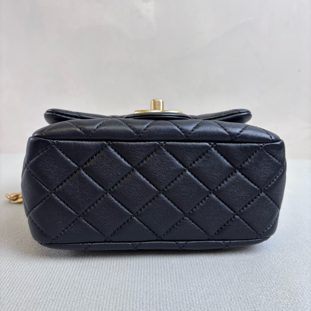 Chanel Black Gold Sheepskin Square “Fat Boy” Chain Bag 31 Size 17*12