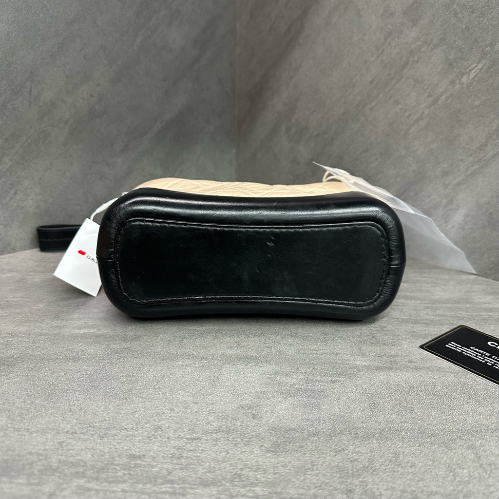Chanel Small Gabrielle Bag, Beige and Black Colorblock, Classic Quilted Pattern, 27 Serial Number with Authenticity Card