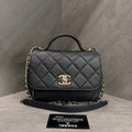 Chanel Affinity Small Black Gold Messenger Bag, Black Gold Litchi Cowhide, 27-series with authenticity card