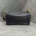 Chanel Le Boy Medium Brown Gold Hardware Litchi Grain Leather Chain Bag, chip included, structured design, clean interior.