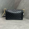 Chanel leboy medium-sized black gold sheepskin chain bag, 24-opening type, three-dimensional inside clean