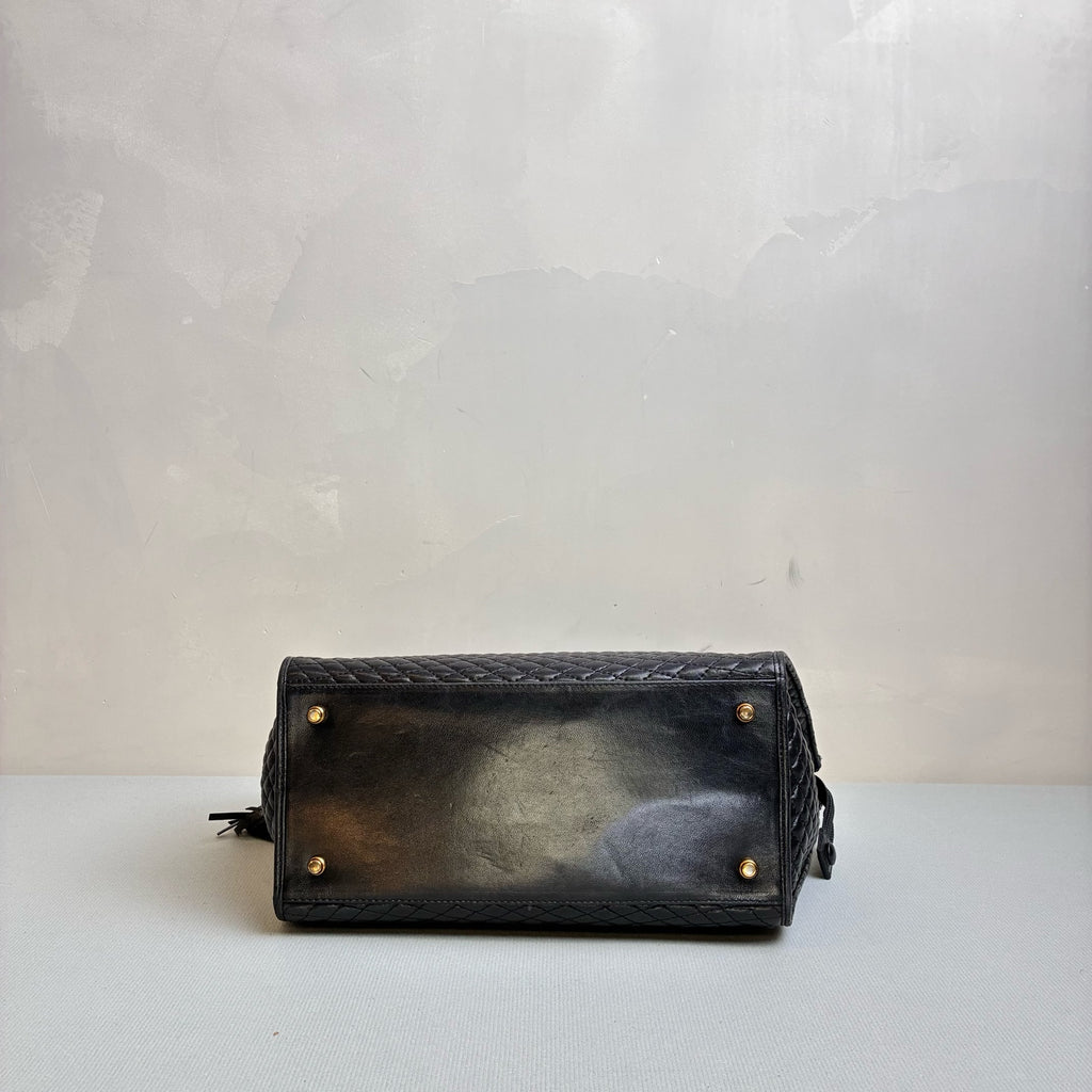 BALLY Black Gold Diamond Pattern Handbag Like New Size: Width at Top 34 cm, Width at Bottom 25 cm, Height 21 cm