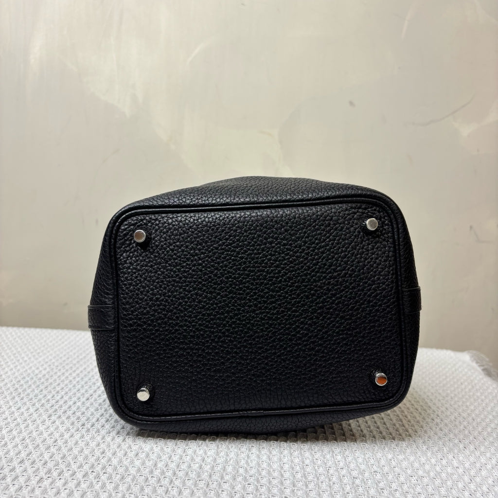 Hermes Frame P Engraved Basket 18 Black Silver Calfskin 99% New