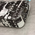 Chanel CF Medium Black and White Newspaper Graffiti Bag, three-dimensional shape, clean interior.