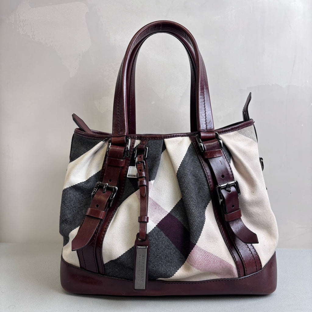 Burberry 98% New Honey Brown Tote Bag Canvas with Leather, Size 25*35
