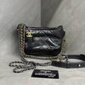 Chanel Black Gold Gabrielle Bag, small size, 25 series with authenticity card, structured silhouette, clean interior