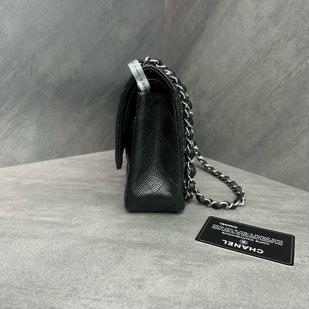 Chanel CF Medium Black/Silver Litchi Lambskin Chain Bag 19, Comes with Card, Structured Shape, Clean Interior