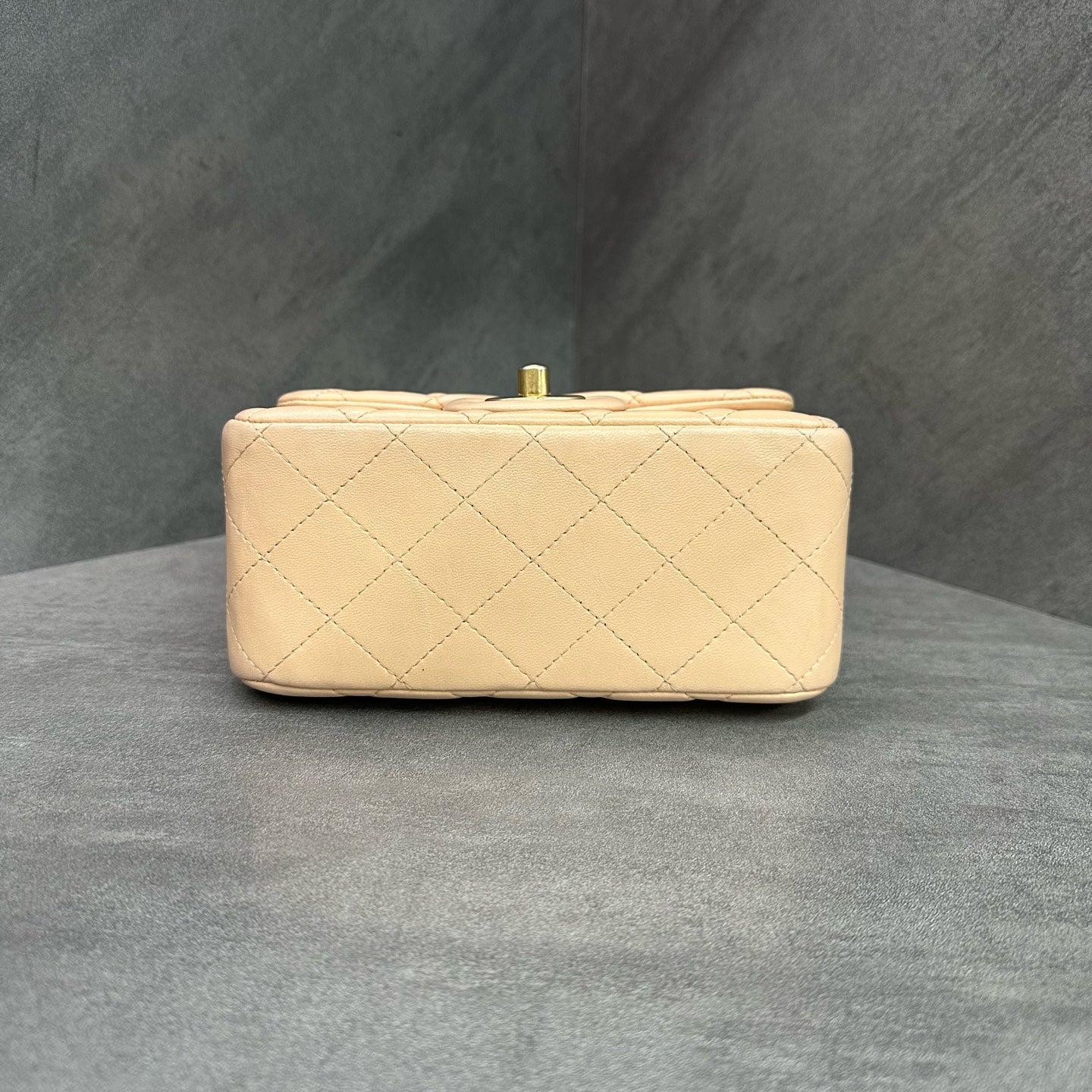 Chanel CF Square Bag in Metallic Gold Lambskin with Chain 27cm, structured shape, clean interior.