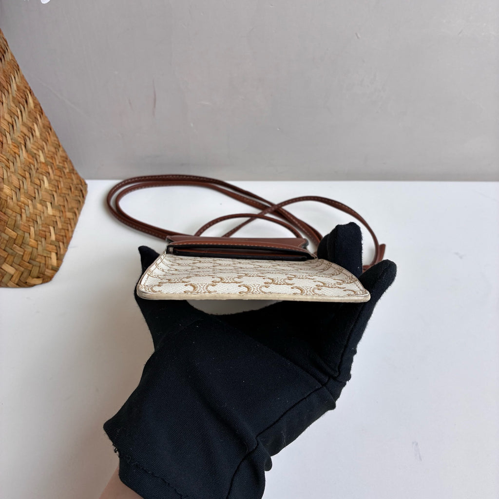 Celine Logo Vintage Lambskin Leather Flap Phone Bag Shoulder Bag 99% New Size: 10 x 18 x 2 Lambskin Material