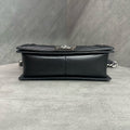 Chanel leboy medium size black silver-tone hardware lambskin chain bag, structured silhouette, 16-open