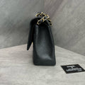 Chanel CF Jumbo Black and Gold Litchi Leather Chain Bag, 14-inch with Card, Structured Shape, Clean Interior.