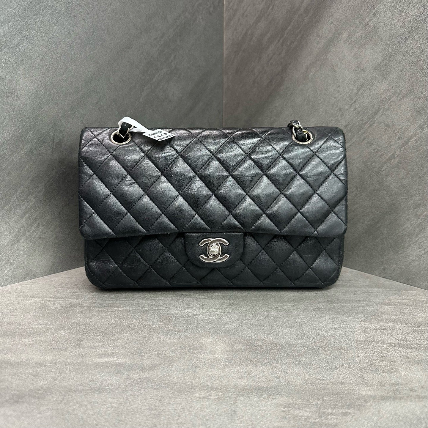 Chanel CF Medium Black Silver Lambskin Chain Bag 13 Opening