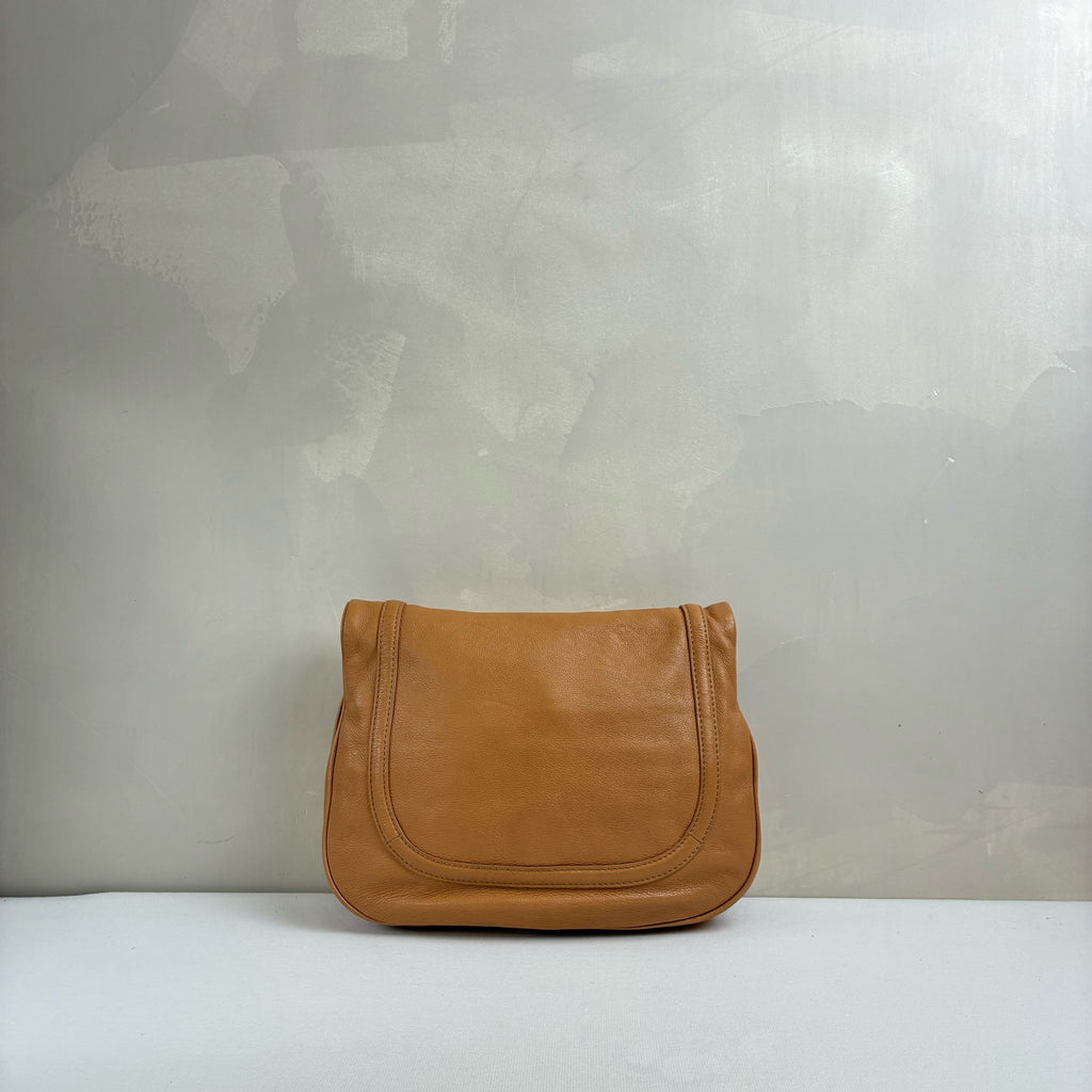 TORYBURCH Cinnamon Powder Shoulder Bag Crossbody Bag Foldable Bag Lychee Cowhide 99% New Size 29*20