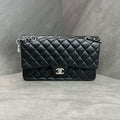 Chanel CF Medium Black and Silver Lambskin Chain Bag 27 Open, structured design, clean interior.