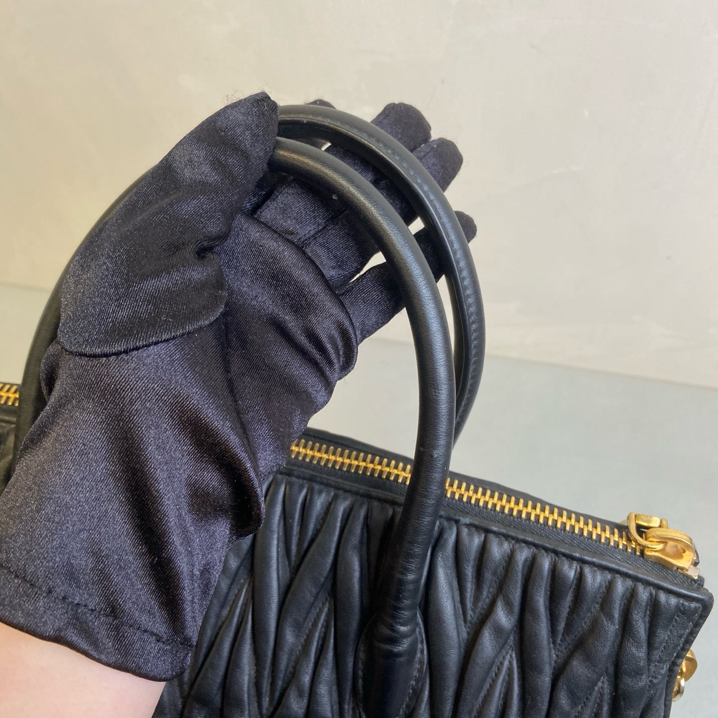 MiuMiu Black Lambskin Pleated Tote Bag Size 31*26 Like New