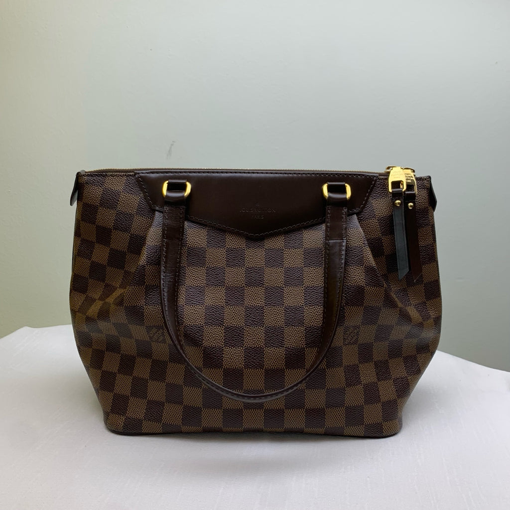 LV/Louis Vuitton Damier Checker Pattern Zip Closure Handbag Shoulder Bag in Brown Leather Dimensions: Approximately 30*27*17 cm