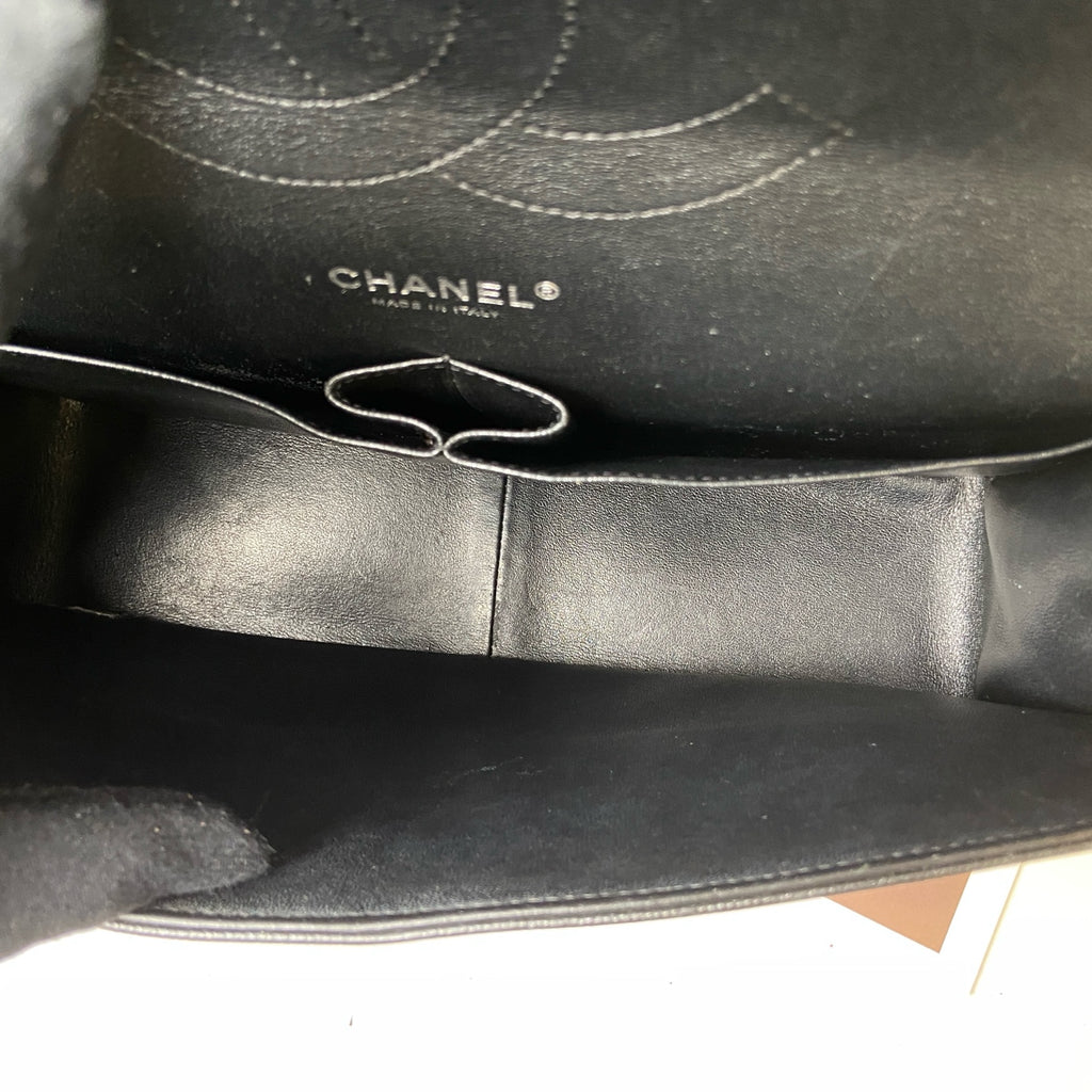 CHANEL 24K Black Silver Iridescent CF Chain Bag CF JUMBO Shoulder Bag 99% New Length of Bottom 30cm