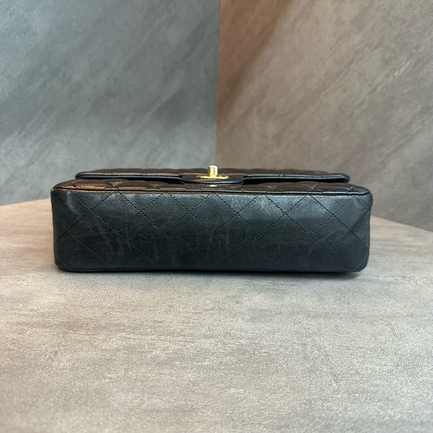 Chanel cf medium size black gold sheepskin chain bag, 16K