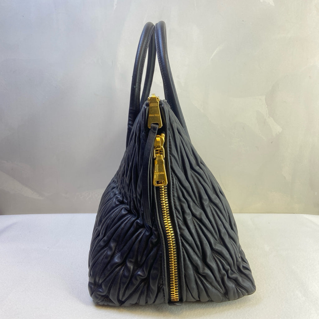 MiuMiu Black Lambskin Pleated Tote Bag Size 31*26 Like New