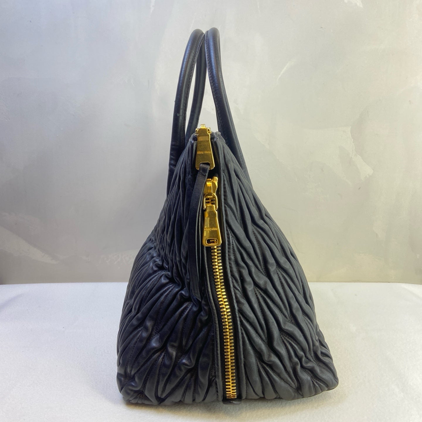 MiuMiu Black Lambskin Pleated Tote Bag Size 31*26 Like New