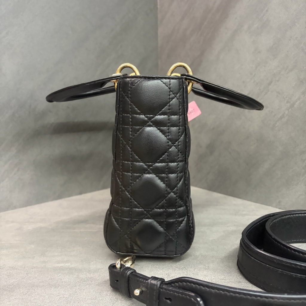 Dior Lady Dior Four-Grid Black Gold Lambskin 2018 Code Three-Dimensional Bag Clean Interior In Stock