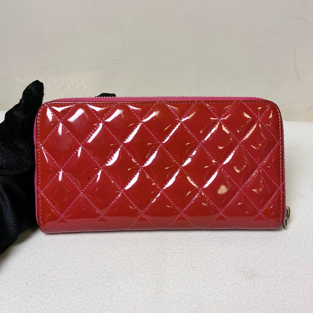 Chanel 98 New 20 Opening Grapefruit Red Patent Leather Long Wallet Size 19*10