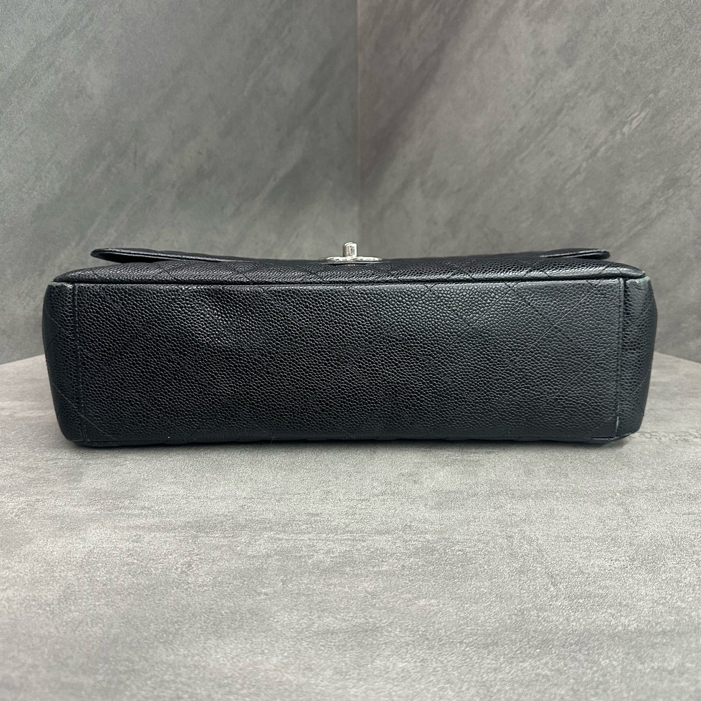 Chanel CF Maxi Black Silver Lambskin Chain Bag 17 Open Bag Shape with Structure, Clean Interior