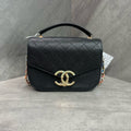 Chanel Cuban Messenger Bag, black litchi calfskin, gold mandarin duck clasp, clean interior, 23-series serial number