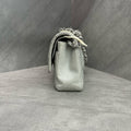 Chanel cf medium size grey silver-clasp lychee cowhide chain bag, 19 opening, card-free, three-dimensional