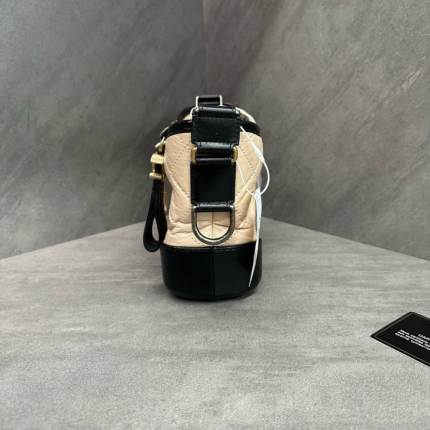 Chanel Small Gabrielle Bag, Beige and Black Colorblock, Classic Quilted Pattern, 27 Serial Number with Authenticity Card
