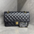 Chanel Medium Classic Flap, Black Gold, Caviar Leather, 27-series, with authenticity card, original condition, perfect shape
