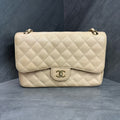 Chanel cf jumbo Large beige gold lychee cowhide 14 open bag type three-dimensional inside clean