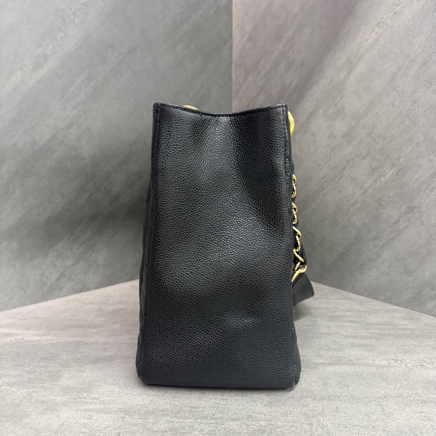 Chanel GST Litchi Leather Black and Gold 16 Opening Card Bag, Perfect Bag Shape