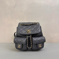 Chanel Duma Frog Bag Small Backpack in Grey and Gold Litchi Leather, 99% New, Size 18*17.