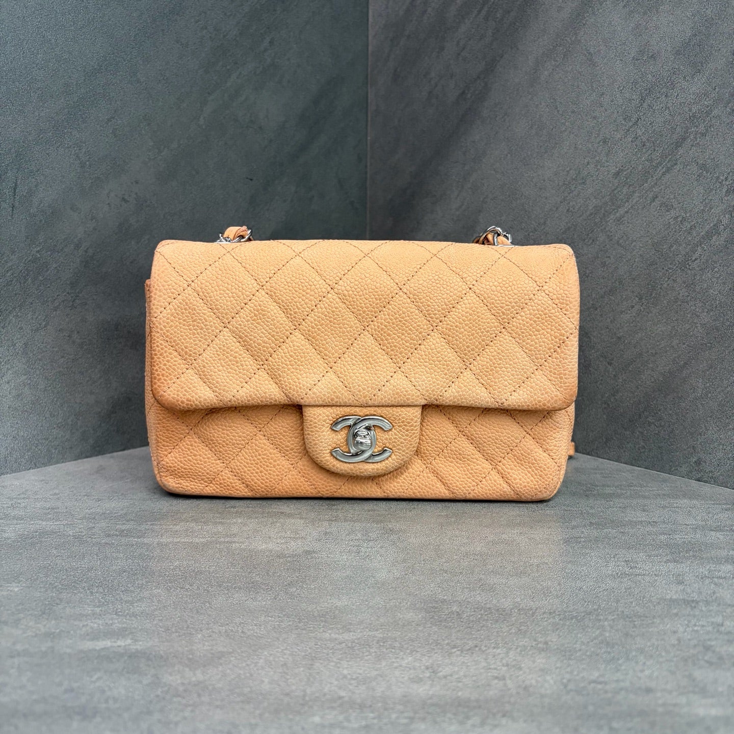 Chanel Cinnamon Color Silver Buckle Suede Leather Mini CF Chain Bag 19cm×12cm 17 Open Without Card