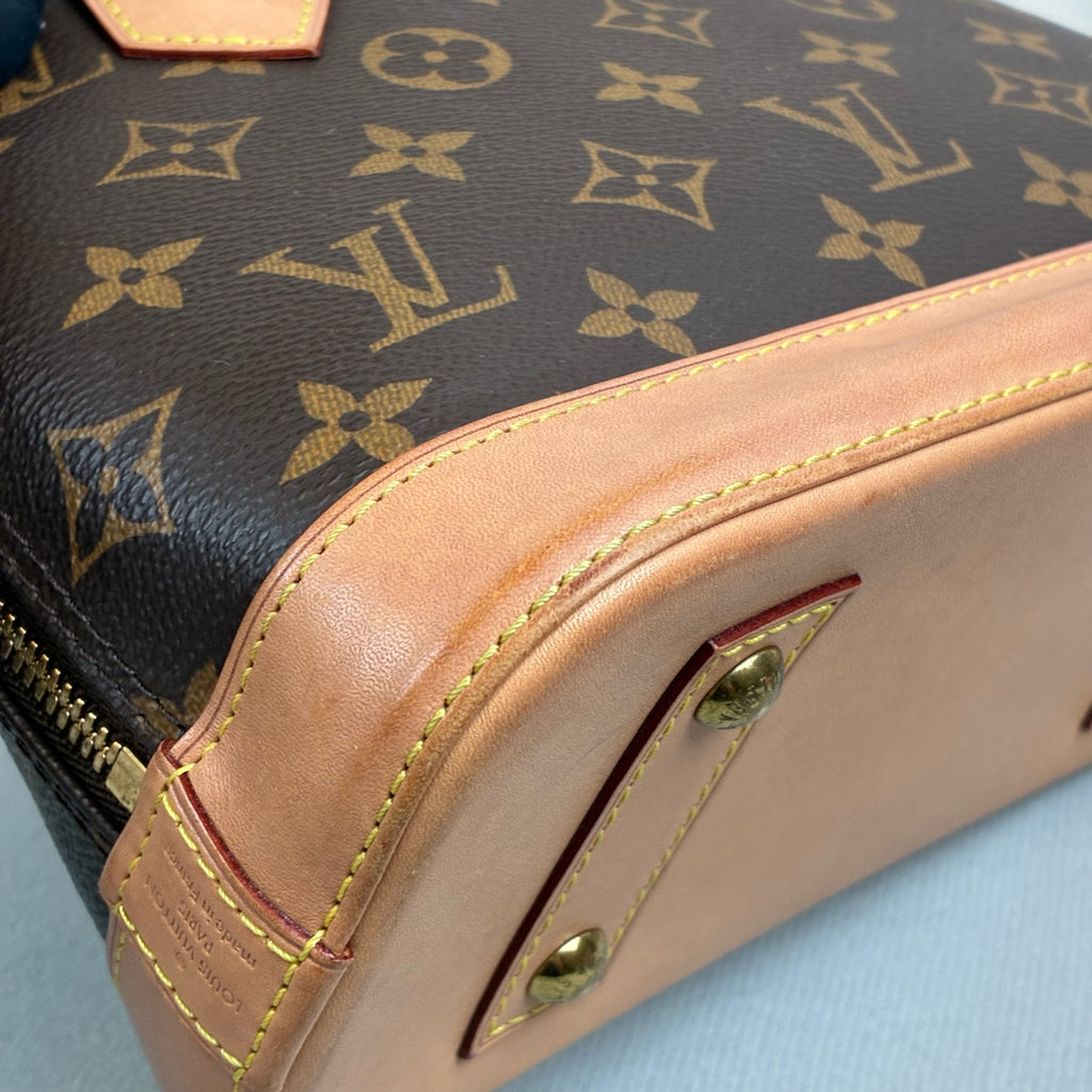 98% New LV Louis Vuitton Alma BB Shell Bag Classic Monogram with Brown Leather Edges Gold Hardware Size 23.5×17.5×1