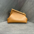 Fendi First F-shaped buckle lambskin clutch bag Caramel cloud bag crossbody bag