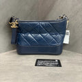 Chanel Gabrielle small size, gold-tone hardware, calfskin, navy blue, 26th production code, with authenticity card