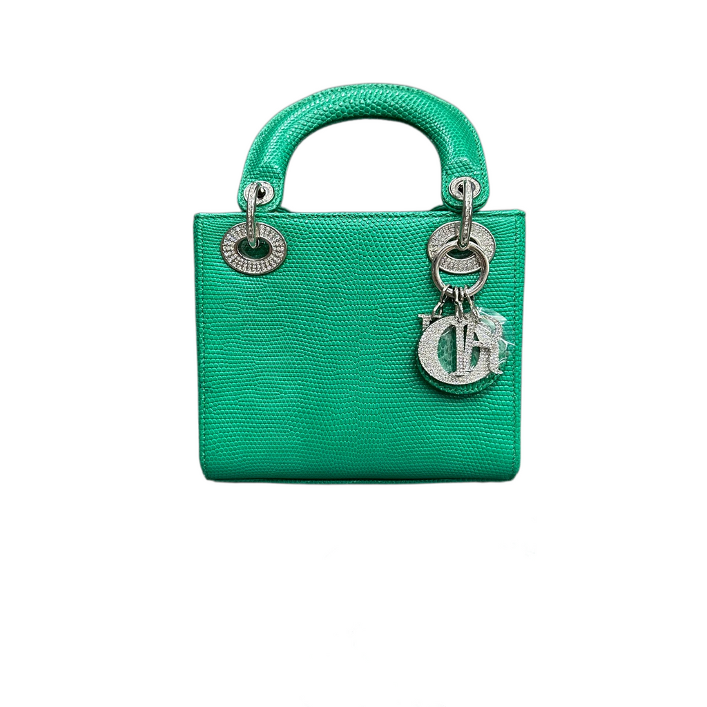 Dior Lady Dior Emerald Green Lizard Diamond Buckle Three Compartments 20 Years