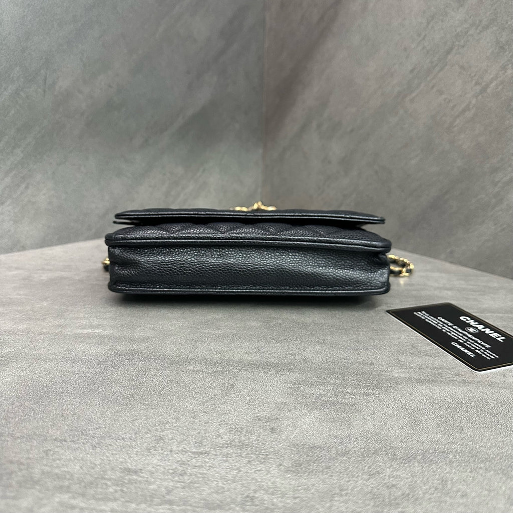 CHANEL Lucky WOC Chain Bag, Black Gold Grained Calfskin, 17 Series
