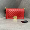 Chanel Leboy medium size red lambskin, 21 series with card, structured shape, in stock at a favorable price
