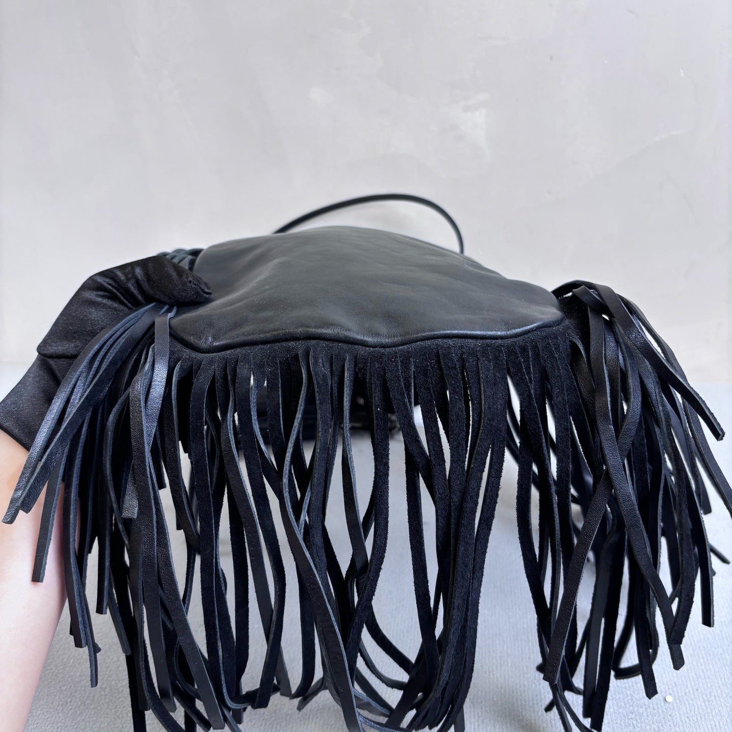 YSL / Saint Laurent Bohemian Tassel Bag Full Leather Black Size 16*22