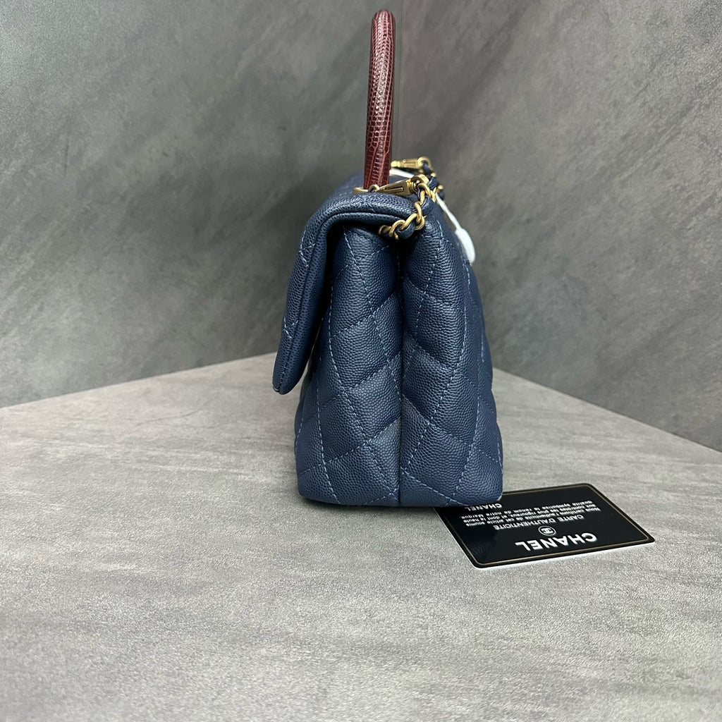 Chanel Cocohandle Blue Gold Small Red Handle 27-Open with Card