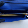 Prada Deep Blue Cross Grain Leather Flap Long Wallet 99% New Size: 18.5×9