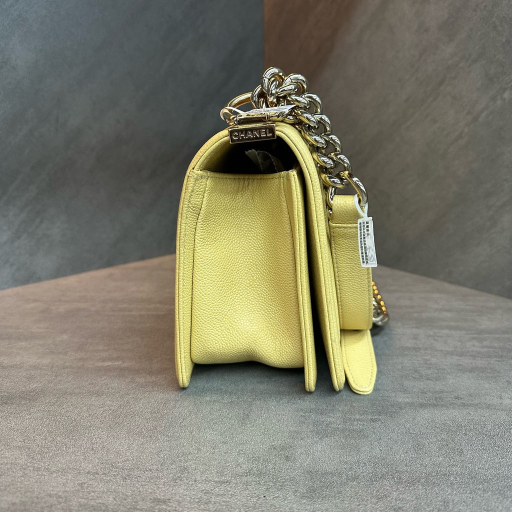 Chanel Leboy Medium Size Yellow Gold-Tone Hardware Lizard Embossed Calfskin Chain Bag with Microchip